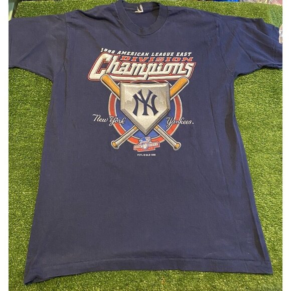 Vintage New York Yankees shirt mens large blue playoffs 1990s baseball MLB H - Picture 2 of 9